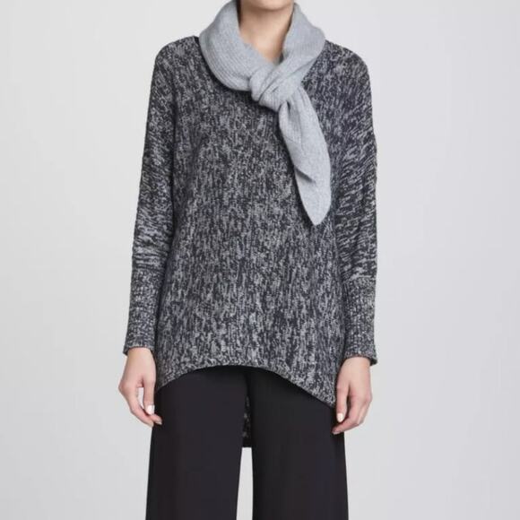 Eileen Fisher Marled Organic Cotton Knit Sweater Black Gray Small - Picture 1 of 6